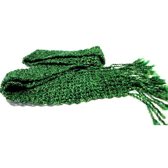 Green Scarf 67x7 Retro Chunky Handmade Crochet Hand Knit Christmas Gift NWT - Picture 3 of 9